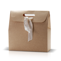 Коробка-пакет 34 x 35 x 14 см крафтова з стрічкою