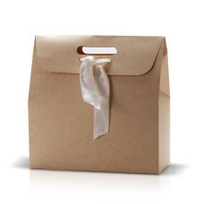 Коробка-пакет 34 x 35 x 14 см крафтова з стрічкою