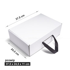 Коробка 37.5x24.5x11 см біла з стрічкою