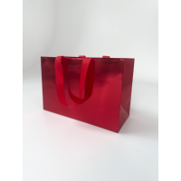Пакет паперовий 32*21*13 см червоний фольгований, з стрічкою