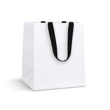 Пакет паперовий білий 19х28,5х18 см з стрічками 