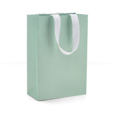Пакет паперовий 20х30х10 см ніжно м`ятний дим з стрічкою