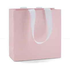 Пакет бумажный 22*22*10 см розовый квадратный