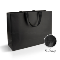Пакет бумажный 45*33*15 см черный Emboss, с лентой