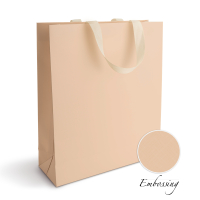 Пакет паперовий 35*40*12 см кремовий Emboss, з стрічкою