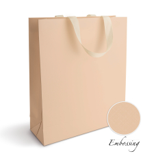 Пакет паперовий 35*40*12 см кремовий Emboss, з стрічкою