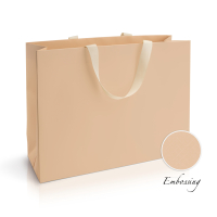 Пакет паперовий 45*33*15 см бежевий Emboss, з стрічкою