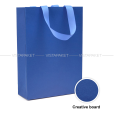 Пакет паперовий 25х35х9 см синій з стрічкою