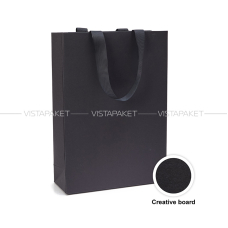 Пакет паперовий 25х35х9 см чорний з стрічкою