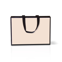Пакет паперовий 35х25х9 см кремовий з ручкою стрічкою